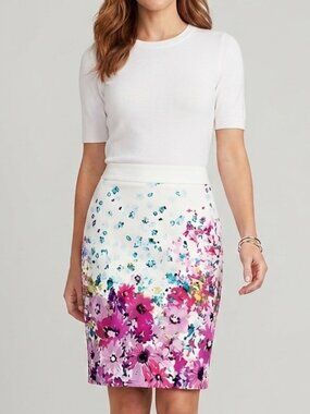 Ann Taylor Floral Pencil Skirt Garden Party Preppy Vibrant Feminine Professional